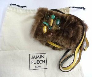 Jamin Puech☆ジャマンピュエッシュ　ミンク ファー(毛皮) ビジュー スタッズ ショルダーバッグ ポシェット ミニ バッグ 2WAY 美品