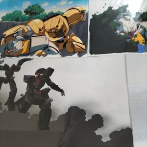 ターンエーガンダムセル画セット　ターンエーガンダムゴールドスモー背景付き、ターンエーガンダム、フラット　