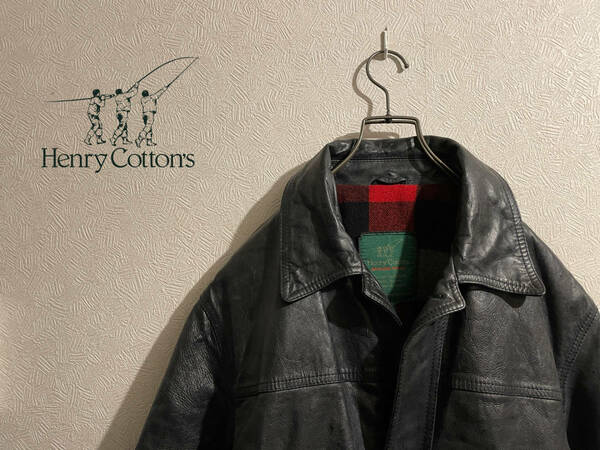 ◯ Vintage Henry Cotton’ｓ カウ レザー カーコート / ヘンリーコットン ステンカラー ブラック 黒 46 Mens #Sirchive