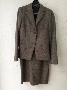 アンタイトル 茶MIX毛、絹、ナイロン、ポリウレタンスカートスーツ サイズ上3.下2