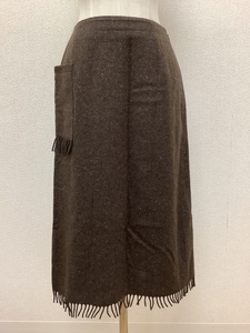 JIZZO ジッツォ 茶に白霜降りスカート フリンジ付き 絹やカシミヤ使用 サイズ65-90