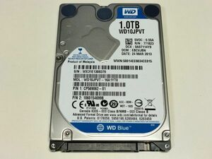 【使用時間9091時間】WD 1TB(1000GB) HDD WD10JPVT-16A1YT0 2.5インチ 9.5mm厚 CrystalDiskInfo正常判定【8379】