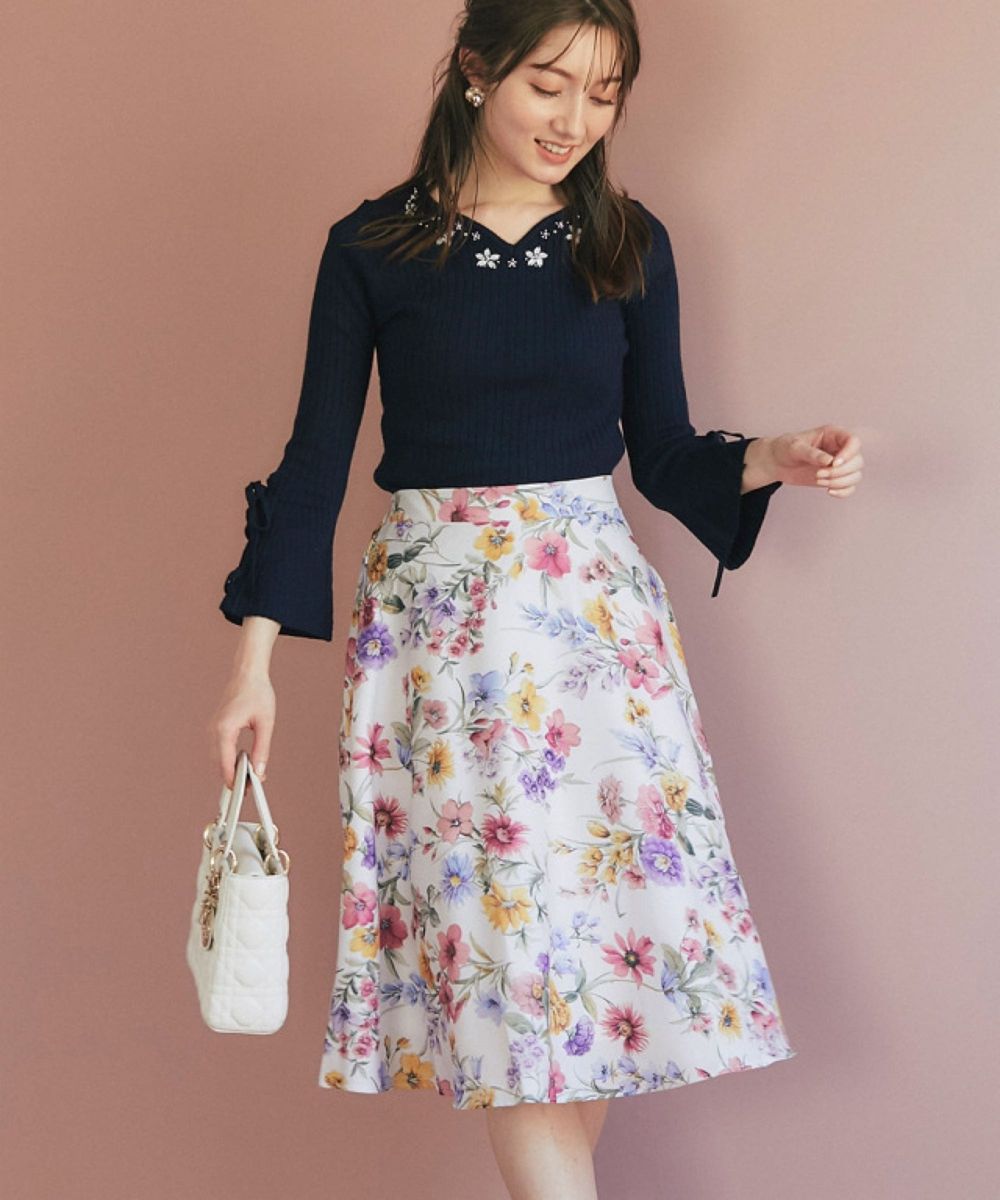 toccocloset トッコクローゼット　花柄スカート　花柄　膝丈スカート　ひざ丈スカート　春服　夏服　春夏　ウエストゴム