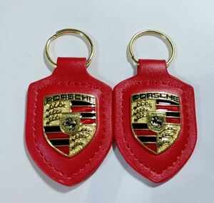 PORSCHE ポルシェ キーホルダー クレスト 赤2点セット