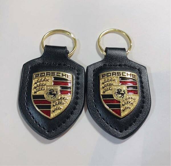 PORSCHE ポルシェ クレスト キーホルダー黒 ブラック2点セット