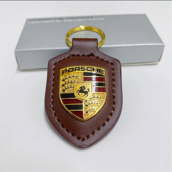 PORSCHE ポルシェ クレスト キーホルダーブラウン