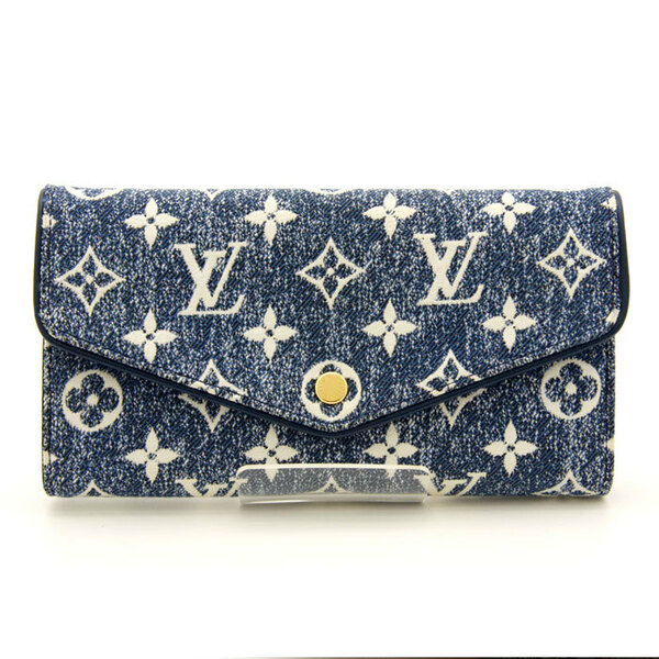 中古美品 ルイヴィトン 長財布 モノグラムデニム ポルトフォイユ・サラ M81183 アリーヌ LOUIS VUITTON ブルー ホワイト スペイン製