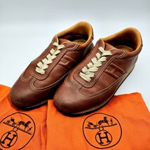 1円～ HERMES エルメス クイック Hロゴ スニーカー レディース サイズ38 ブラウン 〈101〉_画像1