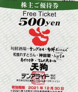 テンアライド(天狗)株主優待券 500円ｘ10枚＝5000円 有効期限＝2024年6月30日