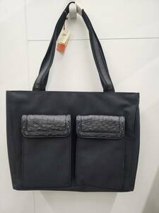 GENUINE OSTRICH LEATHE オーストリッチ トートバッグ レザーバッグ 肩掛けバッグ ブラック 未使用/経年保管品