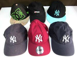 1E139SZ◎NEWERA ニューエラ NY ヤンキース ブラック/ネイビー/レッド/ブルー 等　キャップ 帽子 まとめ売り 計6点◎中古