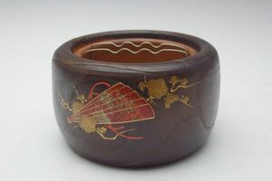 【逸】時代物◆本焼桐灰皿　金蒔絵入り◆未使用品④