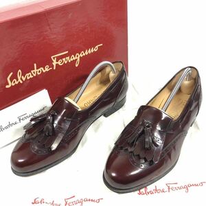 未使用品【フェラガモ】基準内 Ferragamo 靴 25cm キルトタッセルローファー スリッポン ビジネスシューズ レザー メンズ 伊製 7 2E 箱有