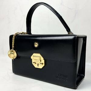 【希少】GIANNI VERSACE ヴェルサーチ サンバースト 本革 金具 レザー バニティバッグ ハンドバッグ ブラック 美品