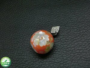 【YI-0850】1円 高級 本珊瑚　螺鈿入り丸玉　直径18mm　8.5g K18WG/ 0.16 刻印【千円市場】