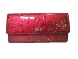 新品　アナスイ ANNA SUI スパークリングナイト 外ガマ口 かぶせ 長財布 エナメル牛革 Key型チャーム ボルドー レディース 財布