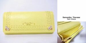  new goods Samantha Thavasa small cho chair Samantha Thavasa Petit Choice punching frill small flower brooch attaching covered long wallet * original leather * pale yellow 