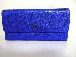 新品　アナスイ ANNA SUI オーバーザムーン 外がま口 かぶせ 長財布 星型キルティング柄 箔仕上げ ブルー レディース 財布