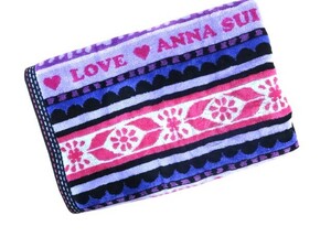 新品未使用　正規品　アナスイ ANNA SUI　バスタオル　タオル　　日本製　ロゴ柄　綿100％　ピンク×パープル