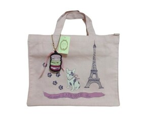 新品未使用 正規品 スクレ・ラデュレ LADUREE ミニトートバッグ バッグ 刺繍マカロンチャーム付き ファスナー開閉式 ピンク 綿100％