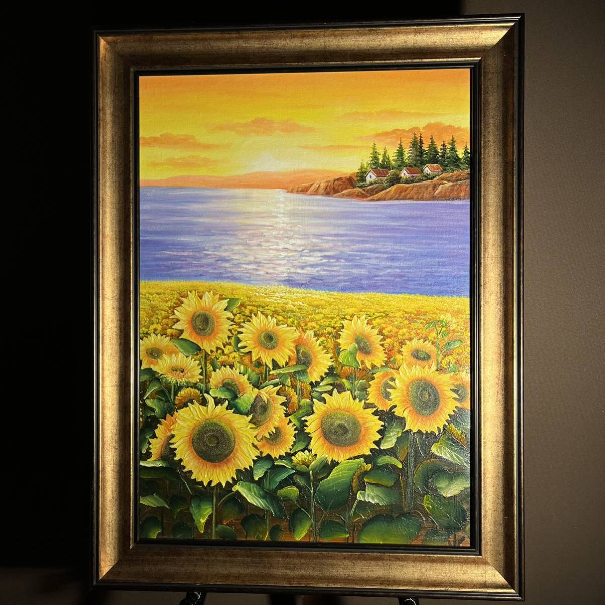 ★Excellent★ Hand-painted oil painting Sunflower field Framed painting Interior oil painting, Painting, Oil painting, Nature, Landscape painting