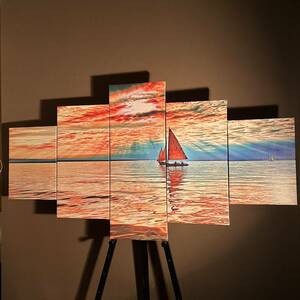Art hand Auction Intérieur d’impression numérique de coucher de soleil d’art de panneau, Peinture, Peinture à l'huile, autres