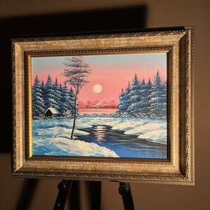 Art hand Auction Handwritten oil painting winter landscape framed painting interior, painting, oil painting, Nature, Landscape painting