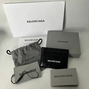 ○【500円スタート】BALENCIAGA バレンシアガ カードケース 5943091ROP3 ブラック クロコダイル マット レザー 箱付き 美品