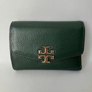 ○【500円スタート】Tory Burch トリーバーチ 財布 レディース 折り畳み財布 三つ折りミニ財布 レザー　グリーン