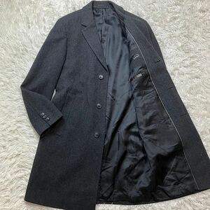 希少XL 【カシミヤの高級感】極美品 ヒューゴボス HUGO BOSS チェスターコート カシミヤ ウール ヘリンボーン グレー 50 XL相当