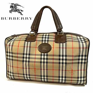 【美品】Burberry バーバリー ノバチェック キャンバス レザー 大容量 ボストンバッグ ハンドバッグ シャドーホース