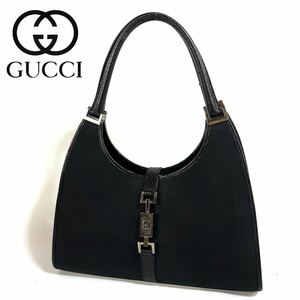 【美品】GUCCI グッチ ジャッキー キャンバス レザー トート ハンド バッグ 肩掛け1067 002113 ブラック シルバー金具 イタリア製