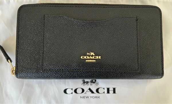 COACH コーチ　ラウンドファスナー　レザー長財布　ブラック　黒　高級感　人気