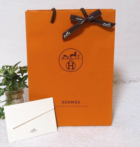 エルメス 「HERMES」ショッパー ミニ封筒付き (3036) 正規品 紙袋 ショップ袋 ブランド紙袋 財布箱サイズ 21×28.5×8.5cm 折らずに配送