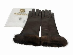 SERMONETA Gloves/セルモーターグローブス レザーグローブ 革手袋 内側カシミヤ レディース サイズ : 6・1/2 ブラウン