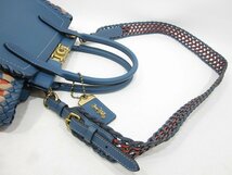 COACH / コーチ トループトート ヴィズ ウィービング ショルダーバッグ レザー レディース ブルー×レッド_画像6