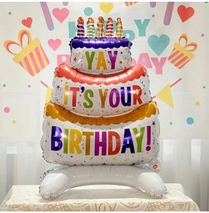 大きなバースデーバルーン　ホールケーキ　ロウソク付き　スタンディングケーキバルーン　誕生日パーティー　アルミフィルム