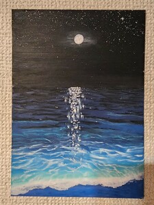 海　絵　風景画　アート　パステル画　インテリア　月夜