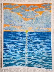 絵 絵画 風景画 アクリル画 海 雲 アート