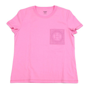 エルメス 半袖Tシャツ 刺繍 Hロゴ ポケット 3E4620D レディース ピンク HERMES 中古 【アパレル・小物】