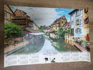 2024年　壁掛け　カレンダー　大判　風景画　　FU-23 フランス・リトルベニス　(不織布)　壁掛けカレンダー　不織布　年表　布カレンダー