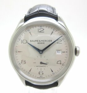 ★ボーム＆メルシェ Baume & Mercier 65717 クリフトン SS 自動巻 裏スケ シルバー文字盤 メンズ 革ベルトループ切れ 中古品