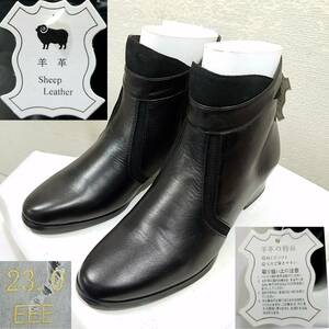  postage 710 jpy ~ with translation new goods ( aged deterioration ) beautiful *.. Zip up short boots sheep leather black 23cm EEE sheep leather Be-ANNA black lady's 23.0cm 3E