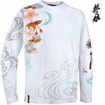 233857-10 抜刀娘 ばっとうむすめ 美麗 クルーネック 長袖Tシャツ 穂乃花 和柄 ロンT mens メンズ(ホワイト白) L 極彩 インクジェット_画像3