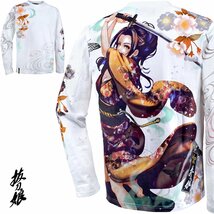 233857-10 抜刀娘 ばっとうむすめ 美麗 クルーネック 長袖Tシャツ 穂乃花 和柄 ロンT mens メンズ(ホワイト白) L 極彩 インクジェット_画像1