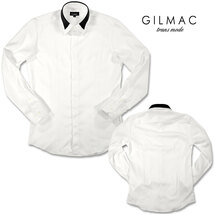 6#36110-1 GILMAC 襟バイカラー切替 レギュラーカラー 比翼前立て 無地 ドレスシャツ メンズ(ホワイト白) L 結婚式 日本製 モード 披露宴_画像4