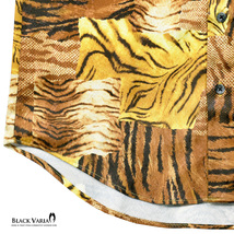 211201-ye BlackVaria ドゥエボットーニ タイガー 虎柄 ドレスシャツ スナップダウン サテンジャガード メンズ(イエロー黄) M 日本製_画像4