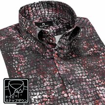 211200-win BlackVaria ドゥエボットーニ 蛇柄 サテンドレスシャツ 衿先スナップボタン パイソンジャガード メンズ(レッド赤ワイン) XL_画像1