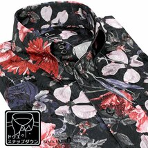 221250-bk BlackVaria ドゥエボットーニ 花柄 葉柄 ドレスシャツ 衿先スナップボタン 薔薇ジャガード メンズ(ブラック黒レッド赤ピンク) L_画像1