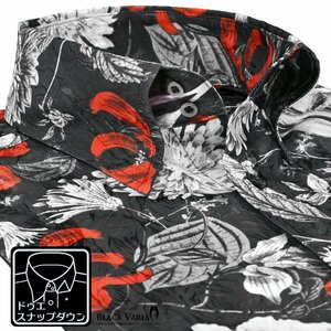 221251-bk BlackVaria ドゥエボットーニ 花柄 葉柄 ドレスシャツ 衿先スナップボタン 薔薇ジャガード メンズ(ブラック黒レッド赤) L